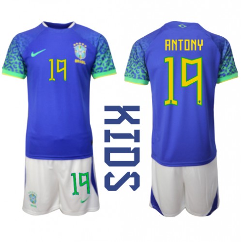 Dětský Fotbalový dres Brazílie Antony #19 MS 2022 Venkovní Krátký Rukáv (+ trenýrky)